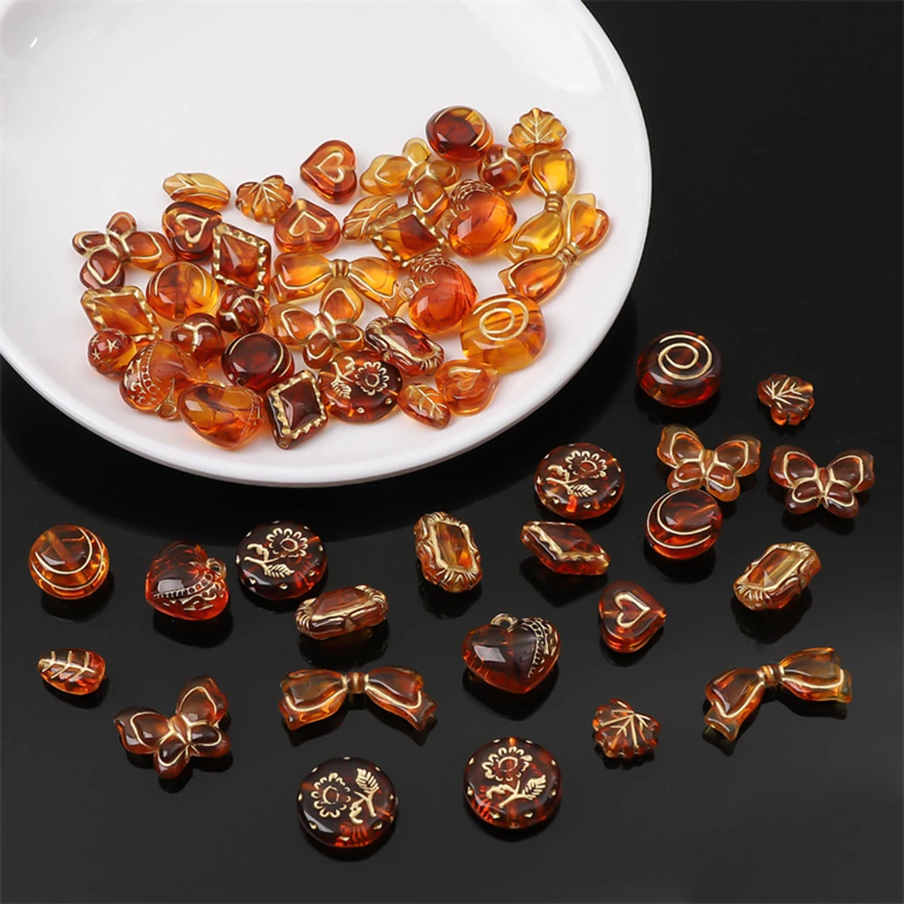 

20pcs Vintage Amber Gold Bead Various Shapes Diy Bracelet Jewelry Necklace Making Supplies Household Decor Accessories Acrylic
