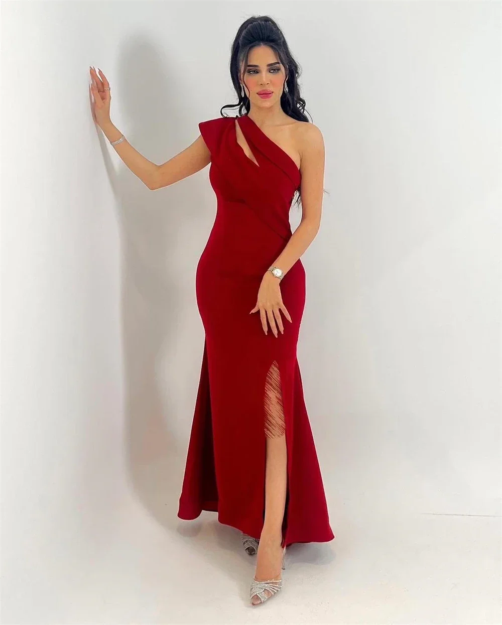 

Fashion One-shoulder Sheath Evening Party Fold Draped Satin Prom Dresses vestidos de noche elegantes para mujer 2023 robesoiree