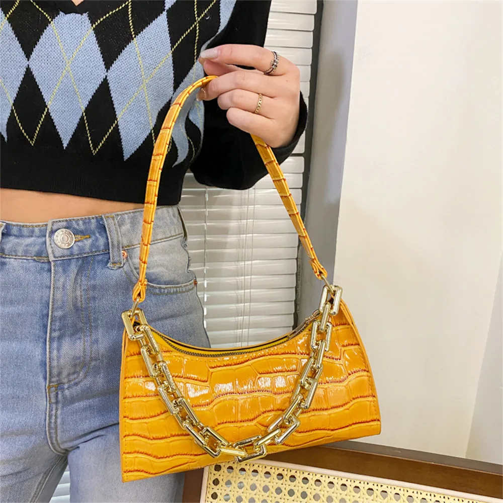 

Retro Luxury Crocodile Pattern Zipper Handbags Underarm Bags for Women Fashion Casual Totes Shoulder Bags Pu Leather Chain Bags