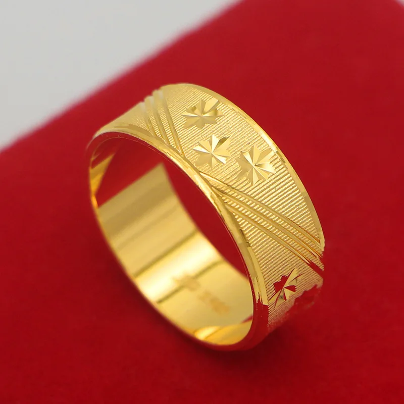 Flat Plate Rings Couple men and women 9999 24K real gold ring rich and domineering retro ...