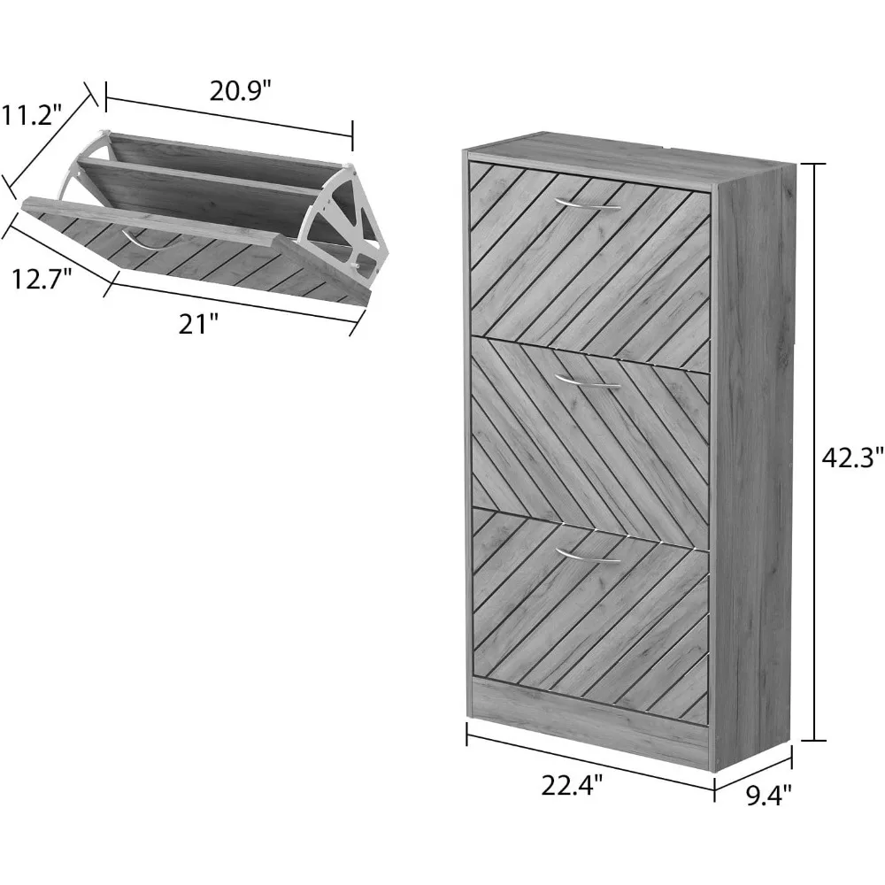 Modern Shoe Cabinet with 3 Flip Drawers, Freestanding Shoe Storage Cabinet, Slanted Design, Shoe Storage Organizer for Hallway 2