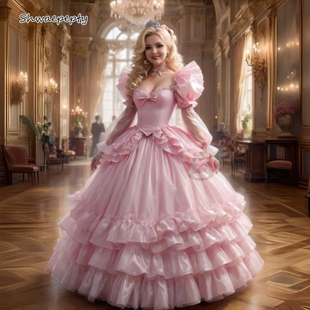 Medieval Princess Renaissance Prom Dress Puff Sleeves Ruffles Floor ...