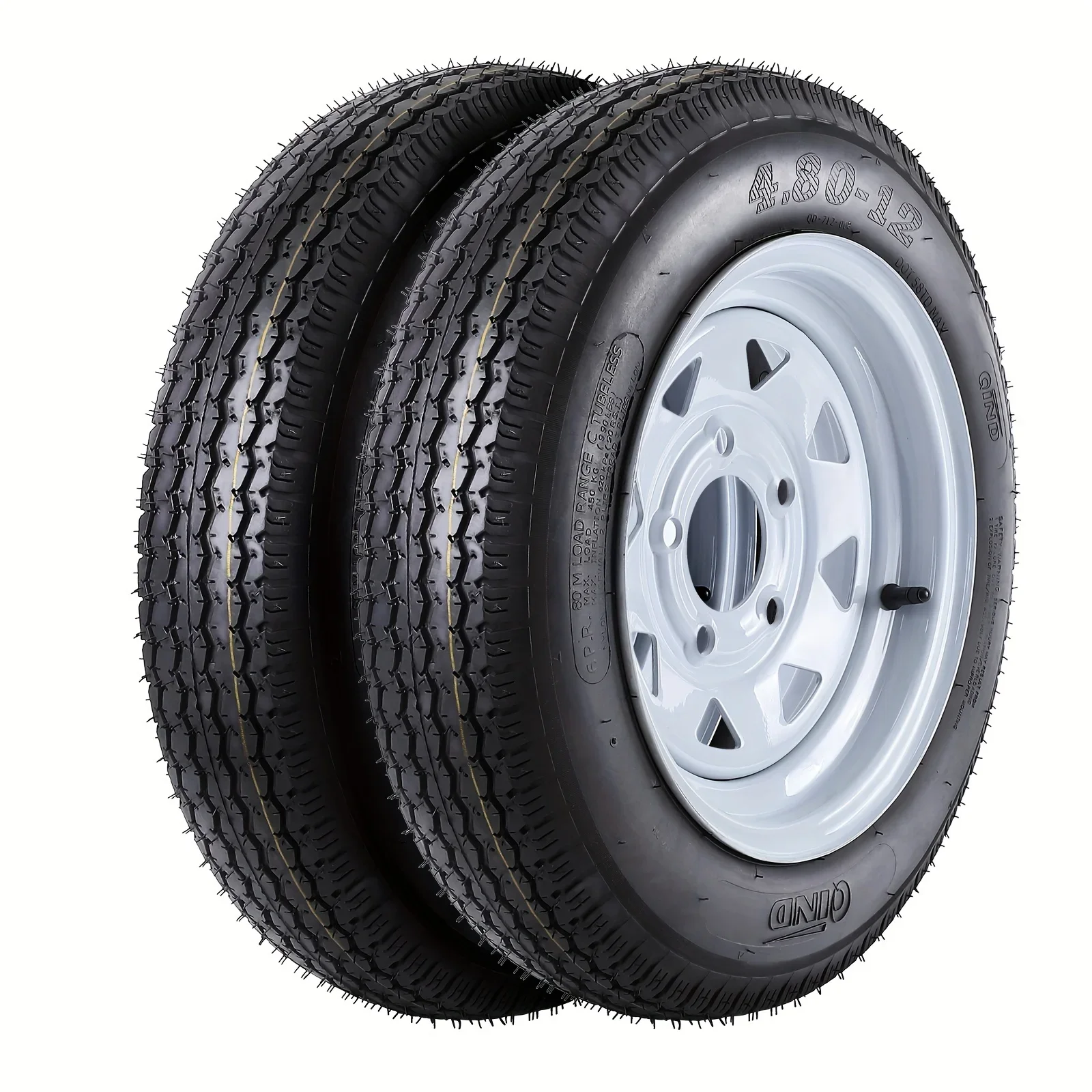 

High quality 2pcs 5.30-12 6PR Load Range C Trailer Tires with durable 12'' rims for car accessories. Featuring a 5 lug pattern o