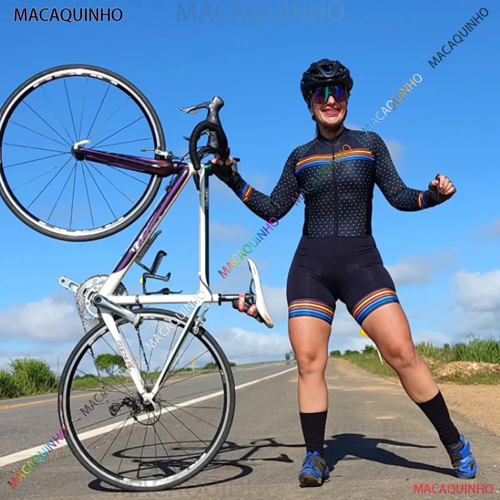 

2023 Women's Black Long Sleeve Cycling Triathlon Skinsuit Sets Bicycle Clothing Macaquinho Ciclismo Feminino 20D Roupas Ciclismo