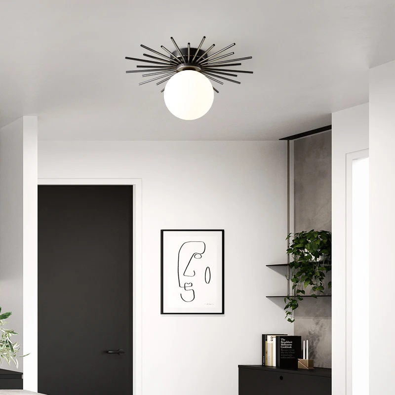 

TEMAR Contemporary Brass Ceiling Light Nordic Simple Creative Copper Lamp Fixtures Home For Stairs Aisle Decor