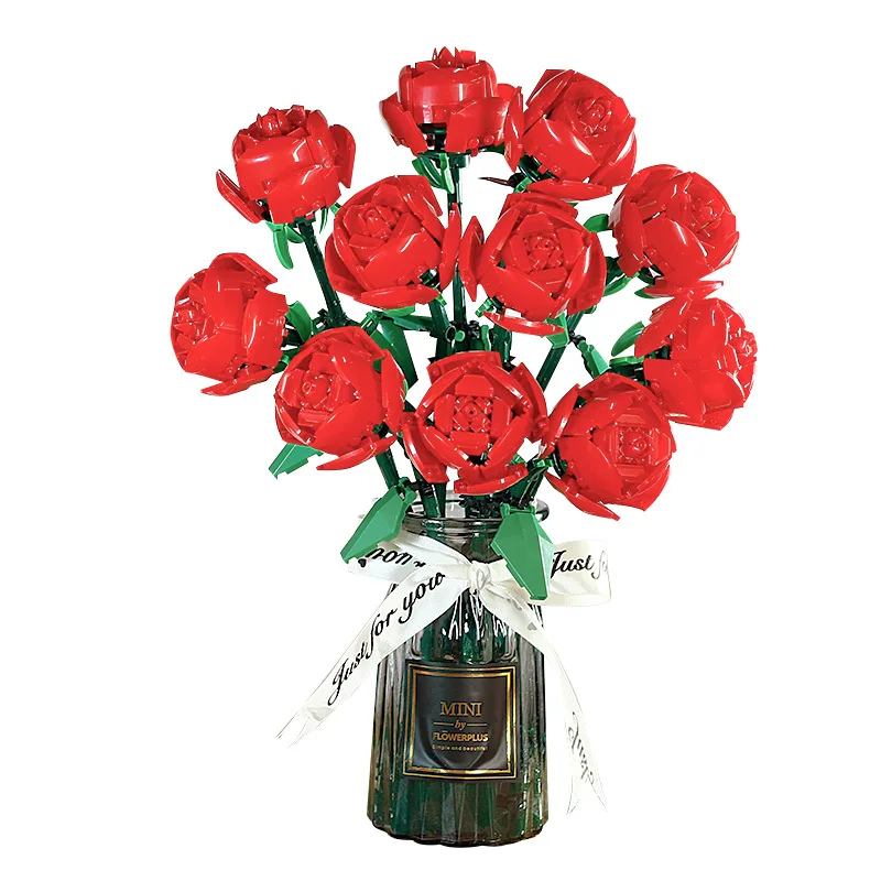 

Building Block Bricks Roses Assembled Flower Bouquet Ornament Valentine's Day Birthday Christmas Gift For Girlfriend Toys 2 in 1