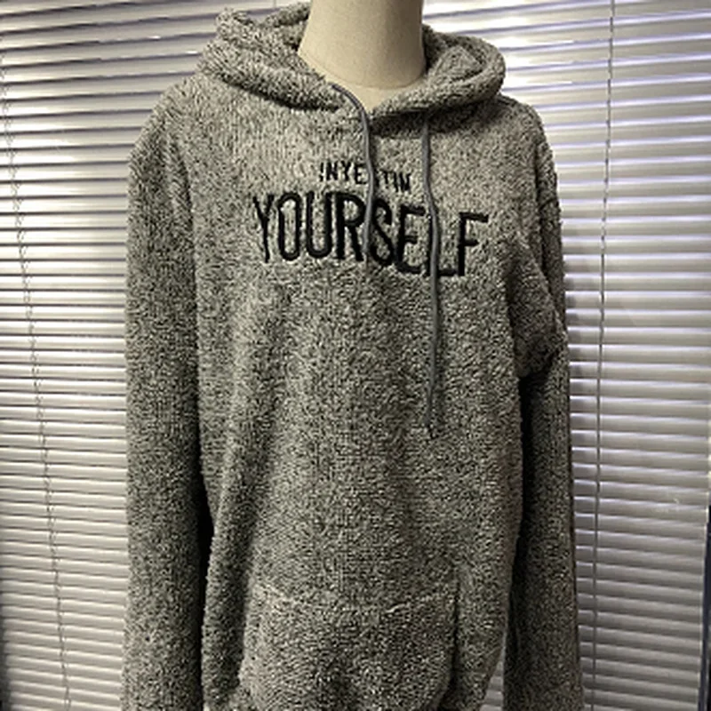 Autumn Winter Men Warm Plush Fleece Hoodie Sweatshirts Fashion Street Casual Long Sleeve Letter Print Hooded Pullover Teddy Tops