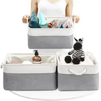 Small Storage Box Set of 3 Fabric Foldable Linen Canvas Wardrobe Storage Baskets Foldable Canvas Shelf Baskets for Living Room L 1