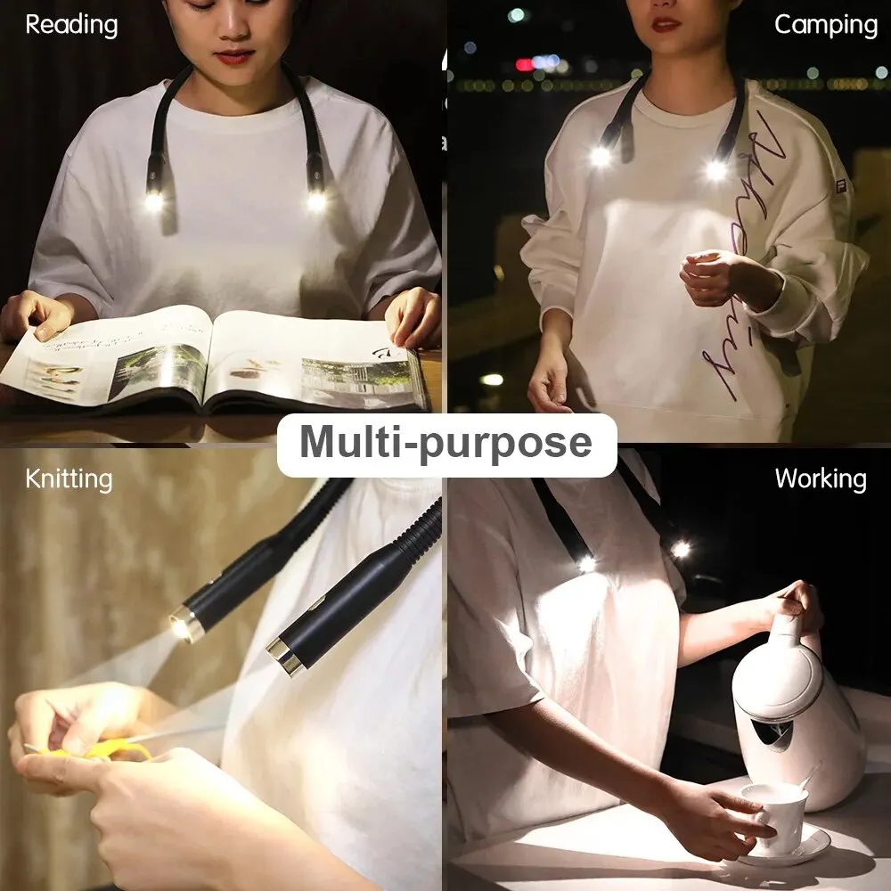 LED Neck Reading Light 3 Mode Reading Lamp Portable Rechargeable Bendable Long Lasting Book Lamp For Camping Night Light