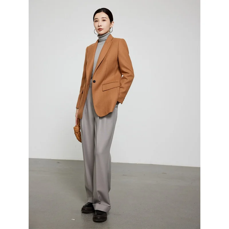 Women's Classic One-Button Herringbone Cashmere Wool Suit Slim Fit Thick Suit Coat Autumn and Winter