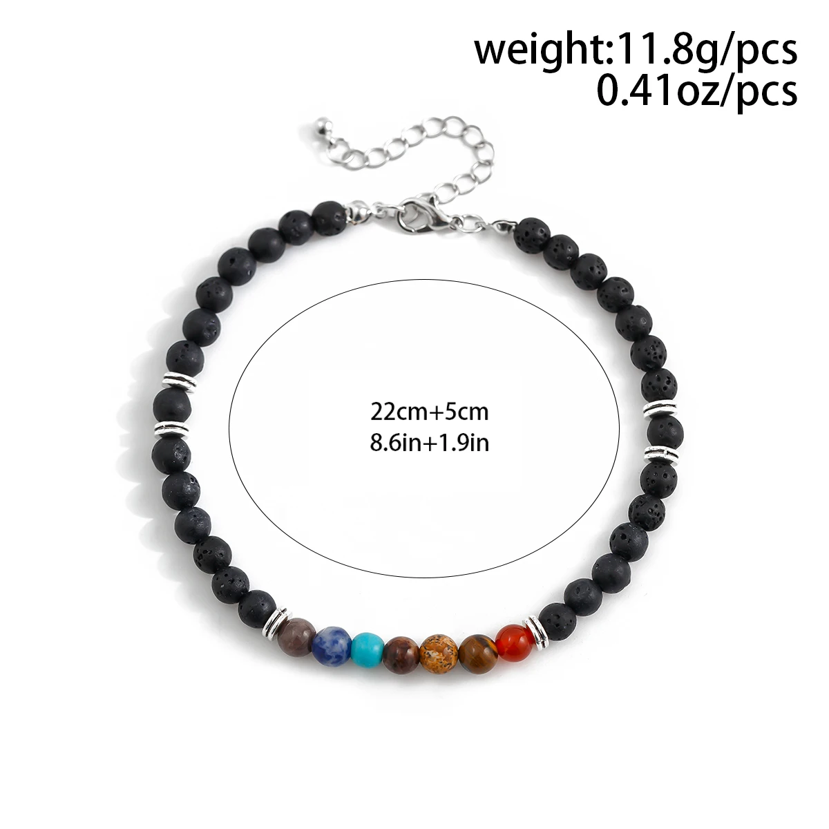 Salircon Fashion Volcanic Stone Glass Beads Anklet for Men Women Classic Adjustable Male Anklet Chain Summer Beach Jewelry ankle chains,beads anklet,fashion accessories