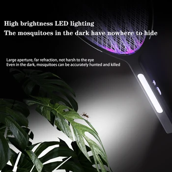 3 In 1  Widening of The Power Grid Electric Mosquito Swatter 3000V C-type Charging Mosquito and Fly Killer 5