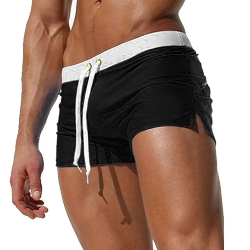 Summer Men's Solid Color Sexy Fashion Beach Breathable Quick-drying Comfortable Pants Boxer Beach Trunks Swimming Trunks 2