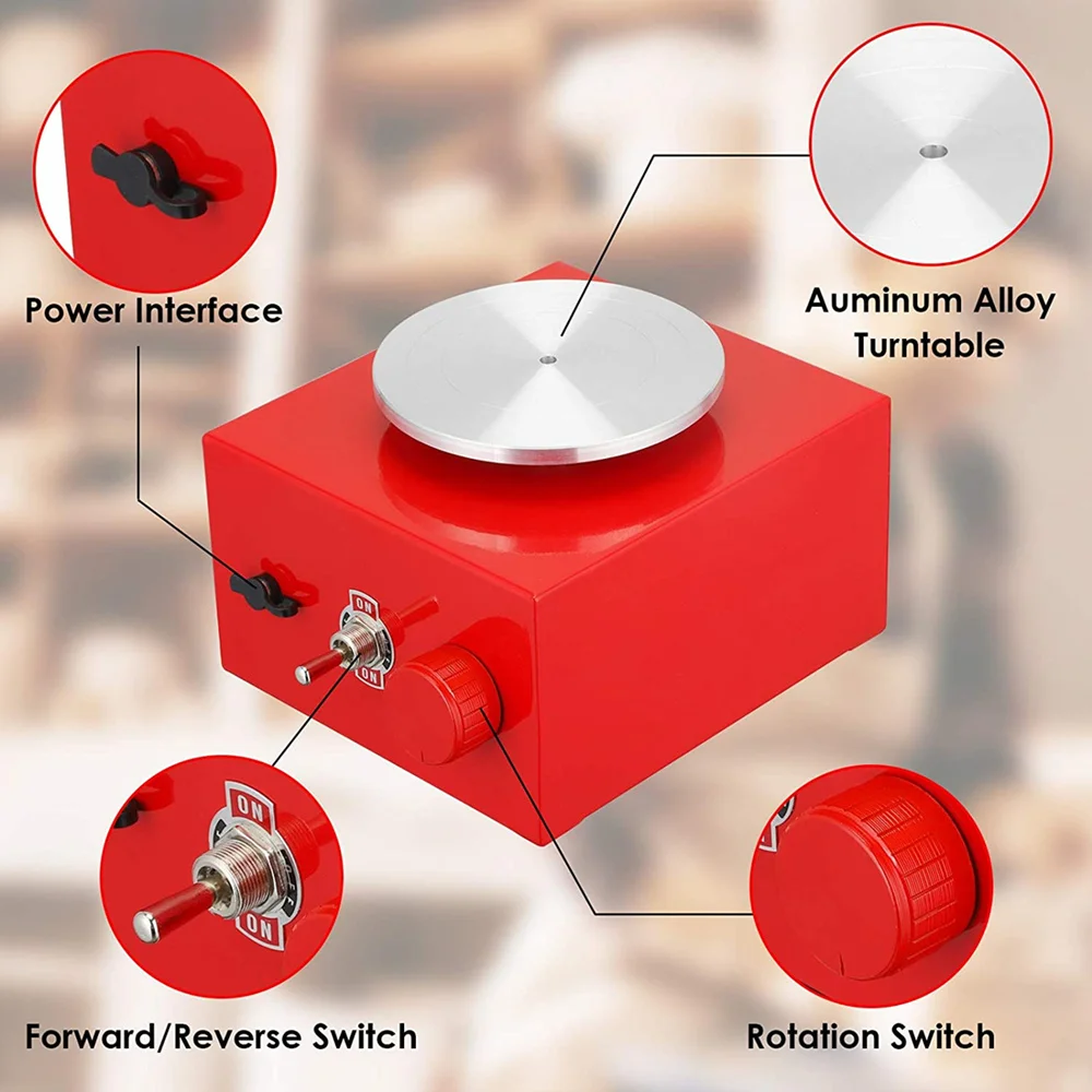 Mini Pottery Wheel DIY Clay Tools, Crafts Ceramic Electric Pottery Forming Making Machine with 6.5&10CM Turntable+Sculpting Kit