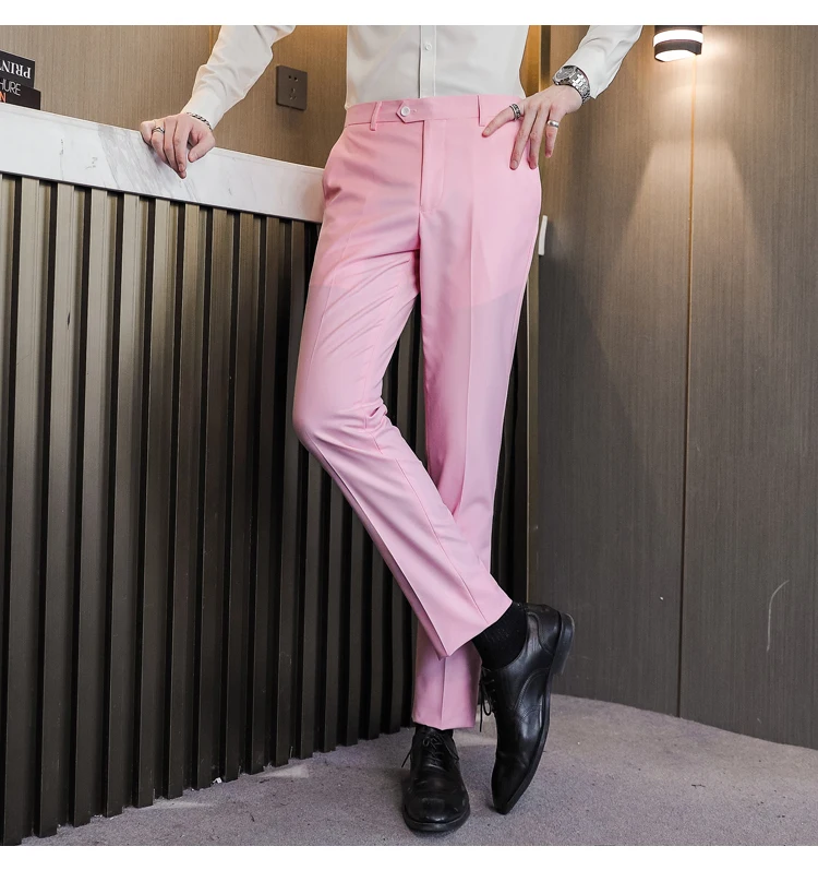 Plus Size 6XL-M Mens Suit Pants High Quality Men Solid Color Slim Fit Dress  Pants Slim Fit Office Business Men Trousers 17 Color