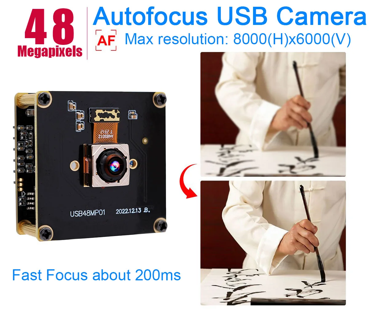 ELP 8K Autofocus USB Camera Module 48MP Mini PC Webcam with No distortion Lens Ultra HD 4K Industrial Camera for Machine Vision 3