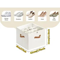 Shoe Organizer, Fabric shoe hanger with Cover, Adjustable Dividers for Shoe storage drawer Box Container  Cube Box Fits 14 Pairs 2