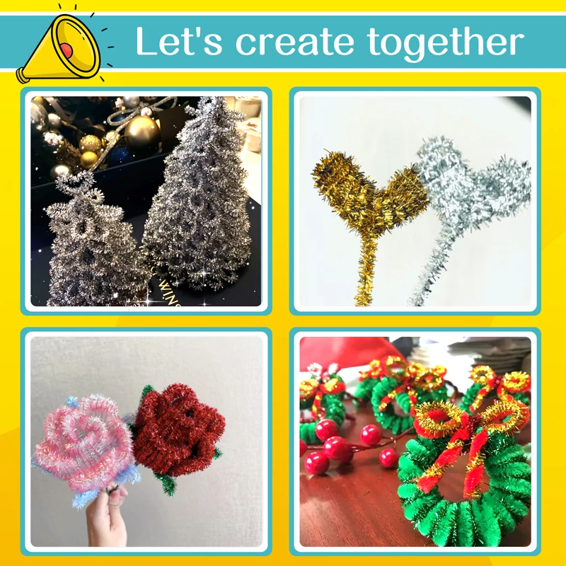 Chenille Pipe Cleaners 100Pcs Pipe Cleaners Chenille Stem Glitter Color for DIY Arts Crafts Decorations