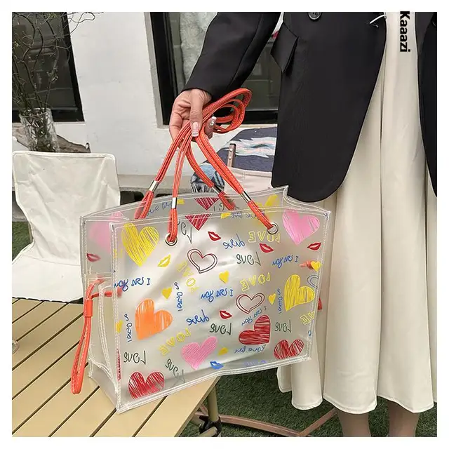 Fashion Large Capacity Clear Tote Bag, Pvc Lightweight Shoulder Bag, Casual  Practical Commuter Bag - Temu