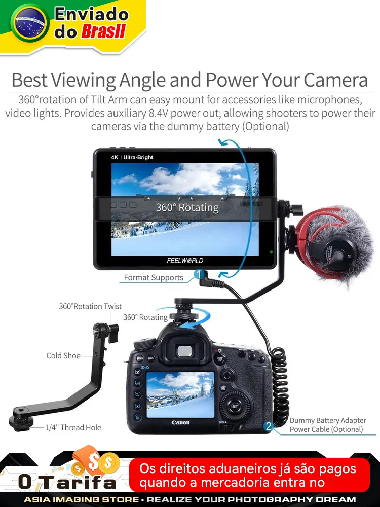 FEELWORLD LUT7 Camera Monitor 2200nits Touch Screen 7 Inch 4K HDMI Monitor with Waveform Histogram VectorScope Mode