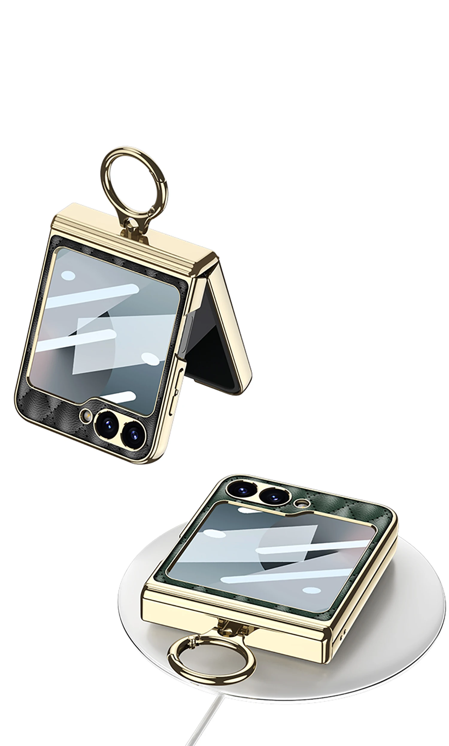 Diamond Leather Ring Holder Case For Samsung Galaxy Z Flip 6 Magnetic Hinge Scre