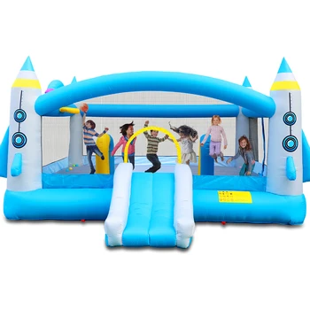 Kids Inflatable Bounce House With Long Slide Bouncing Area Basketball Hoop Heavy Duty Oxford Fabric Family Backyard Bouncy Castl 2