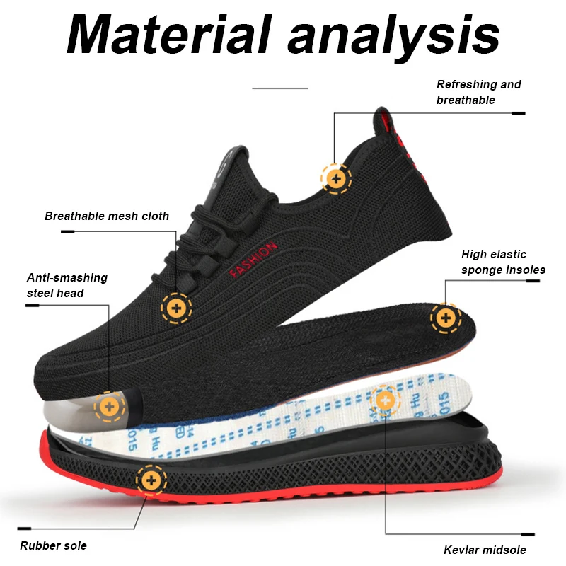 Men Safety Shoes Steel Toe Work Boots Women Men Work Shoes Puncture-Proof Boots Breathable Sneakers