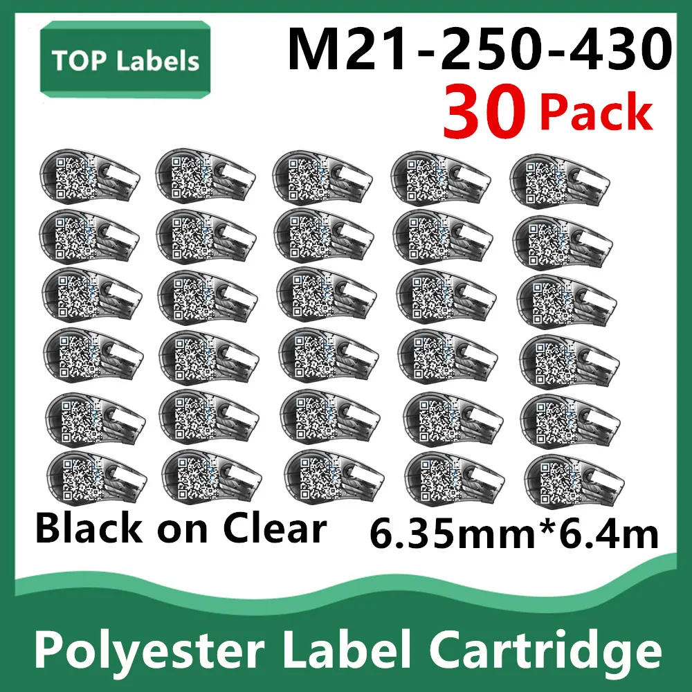 

30PK Replacement M21-250-430 Clear Harsh Environment Polyester Maker for Laboratory,Asset Tracking,Datacom Labeling,Black Clear