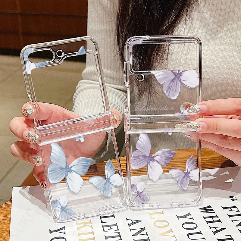 Butterfly Pattern Clear Folding Phone Case - Transparent Hard Cover