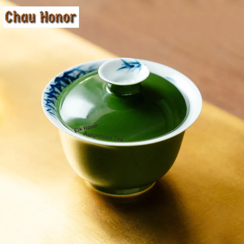 150ml Hand-painted Blue Bamboo Gaiwan Creative Tea Tureen Tea Bowl With Lid Kit Tea Brewing Cover Bowl Teaware Collection Gift