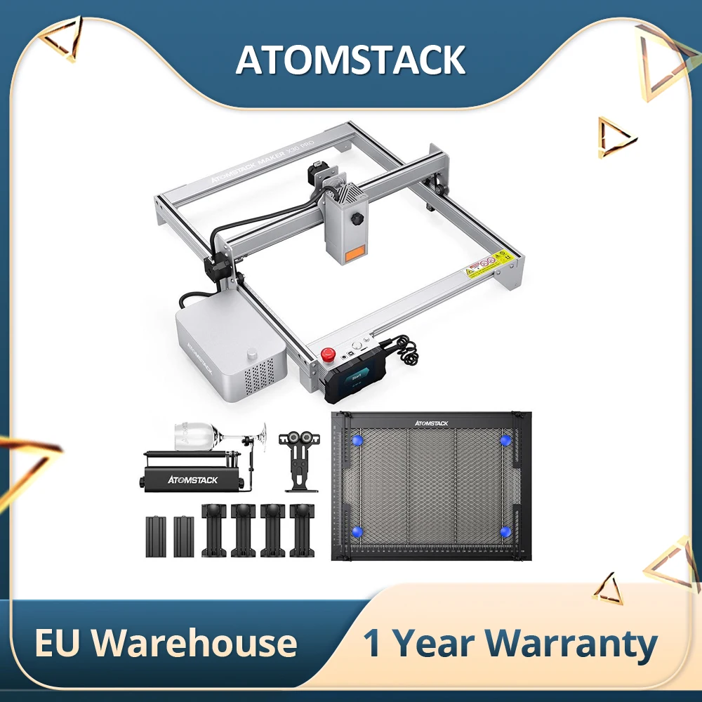 Atomstack Maker X30 Pro Laser Engraver Cutter 33W Laser Power Air Assist + R3 Roller + F1 Piastra A Nido D'Ape, Controllo App 400*400Mm