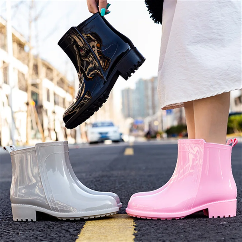 

2023 New Women Ankle Rain Boots Waterproof Slip-resistant PVC Rainboots Female Garden Wellies Shoes Galoshoes