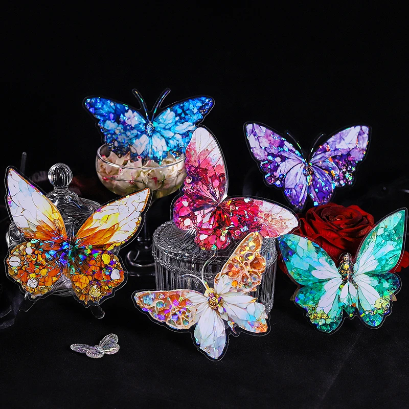 Set of 5 Glitter Butterfly Decorative Stickers for Journaling and Scrapbooking