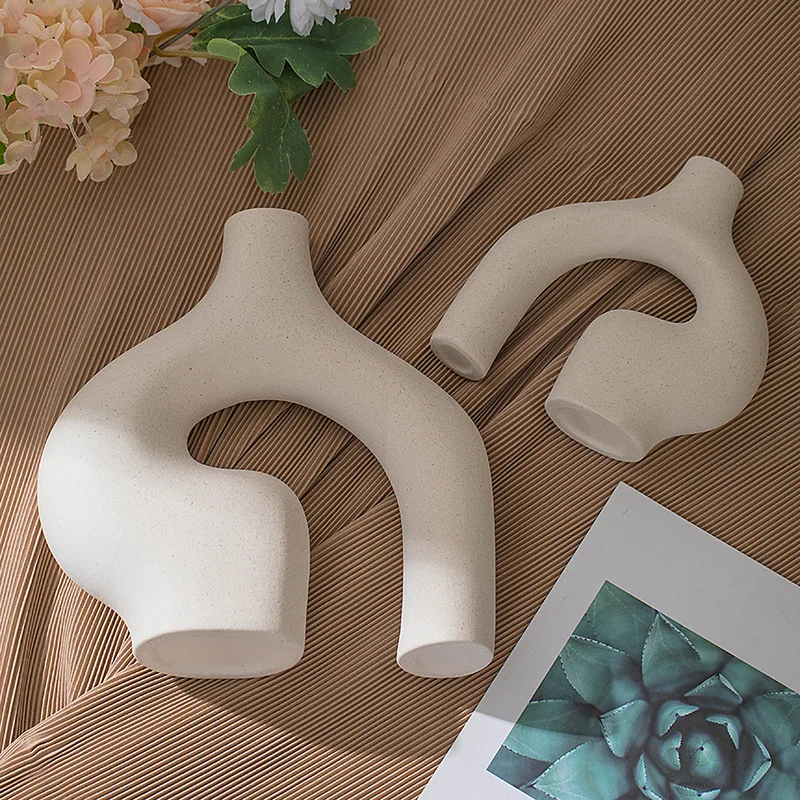 CAPIRON Ceramic White Nordic Vase of 2 Modern Minimalist Decorative Table Centerpiece Wedding Dining Living Room Office Decor 4