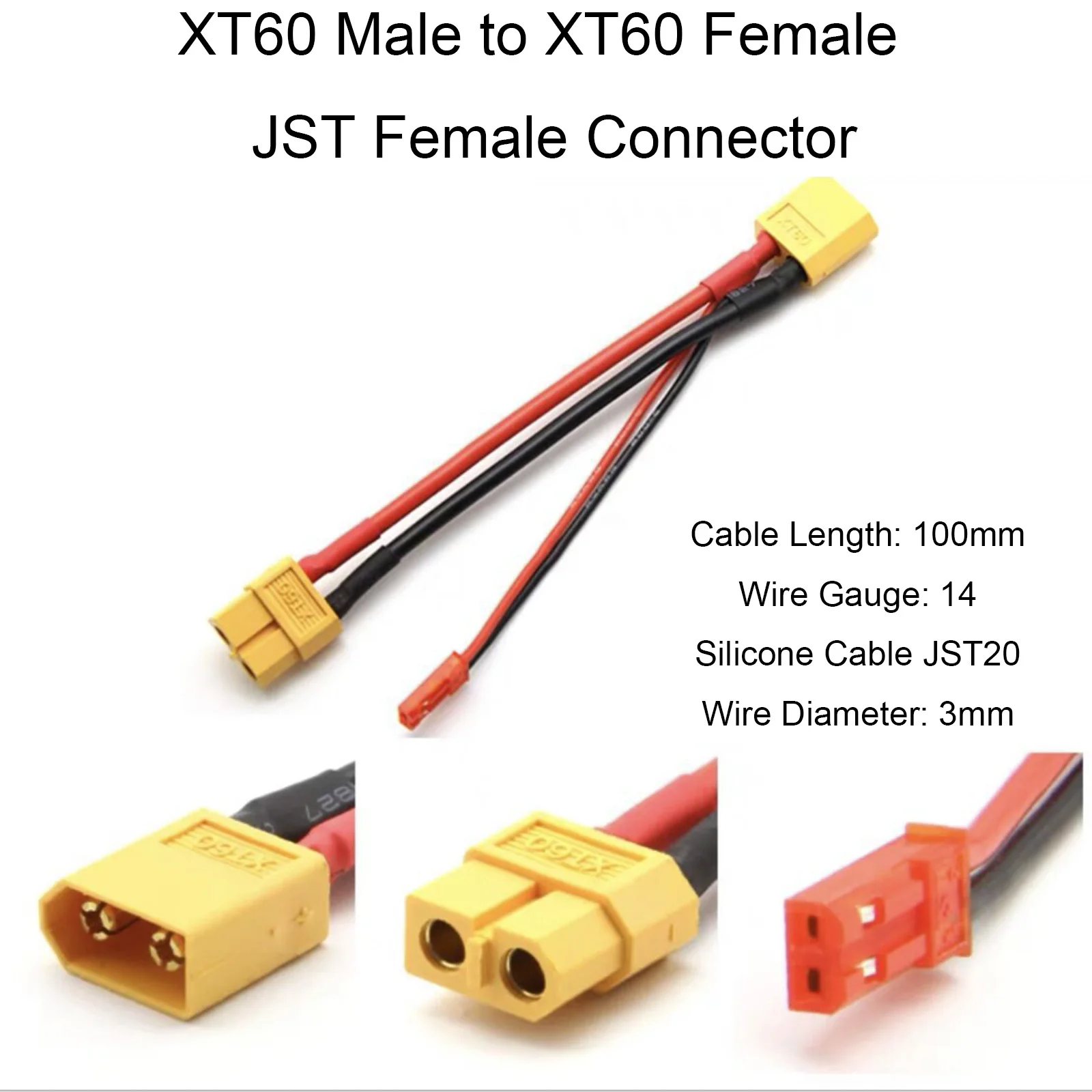 Câble adaptateur de batterie RC XT60 XT30 EC5, connecteur T-Plug JST, fil en Silicone, Extension 12/14/18/20awg pour pièces de Drone et voiture FPV – Image 2