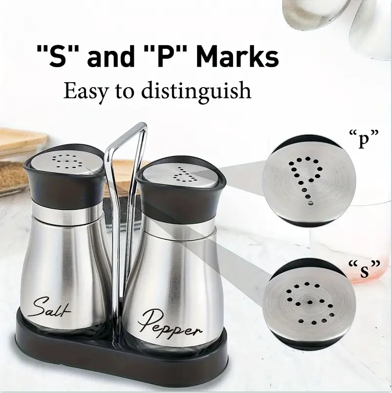 Kitchen Glass Spice Bottle Adjustable Refillable Salt and Pepper Shakers with Shelf Spice Dispenser With Pour Holes 2pcs spice jar