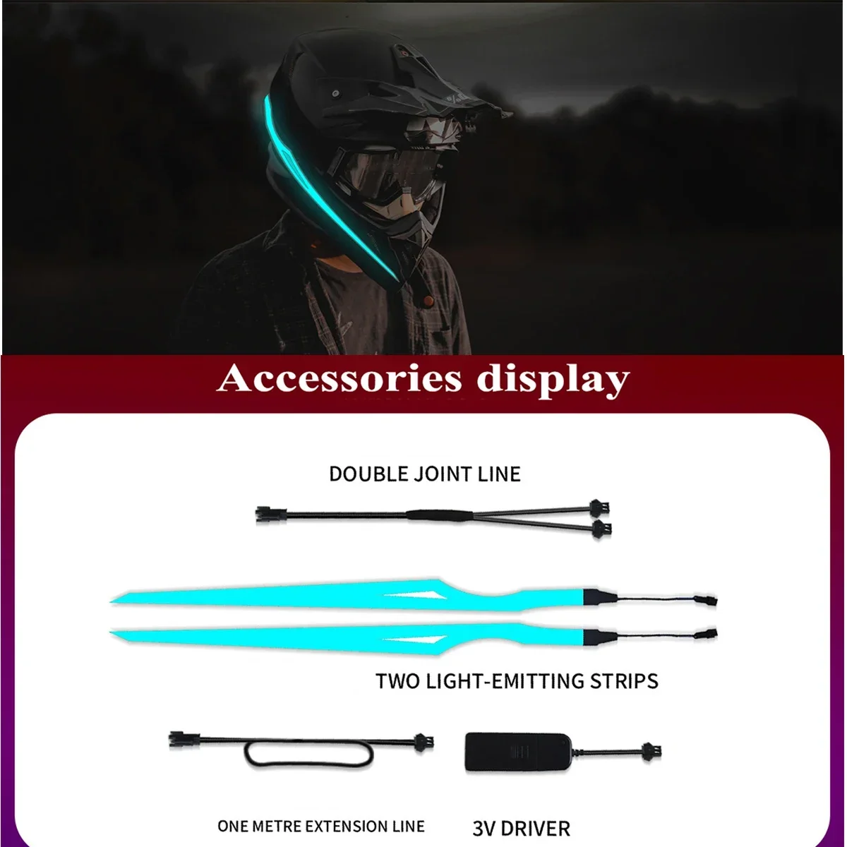 PVC Motorcycle Helmet Night Light Strip Kit with 10 Colors