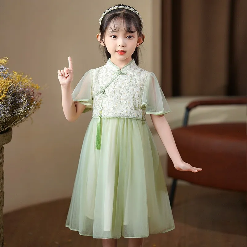 

Cute Girls Chinese Cheongsam Hanfu Kids Tangsuit Children Party Outfits Qipao Wedding Dress Costume New Year Clothing Gift