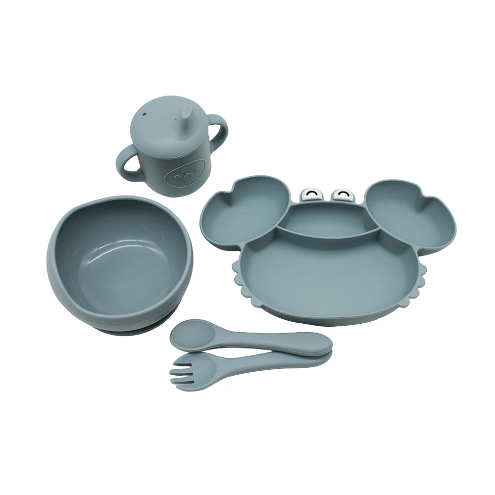 طقم أدوات طعام للأطفال مع طبق مقسم على شكل سرطان ا...