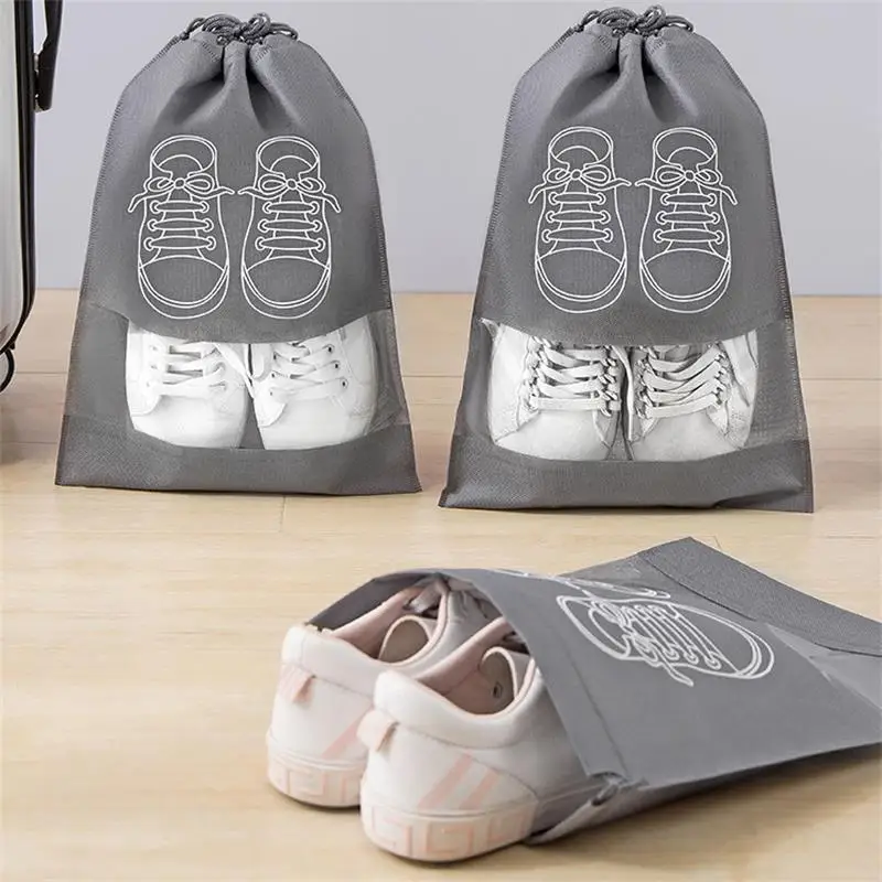 5pcs/set Shoe Storage Bag With Thickened Non-woven Fabric Strap Mouth Large Capacity Travel Waterproof Shoe Bag Moistureproof 3