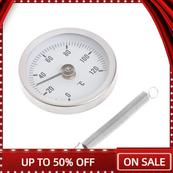 63mm 다이얼 스테인레스 스틸 클립 온 스프링 파이프 온도 바이메탈 thermomet 테스트 게이지 파이프 표면 온도계 0-120 학위