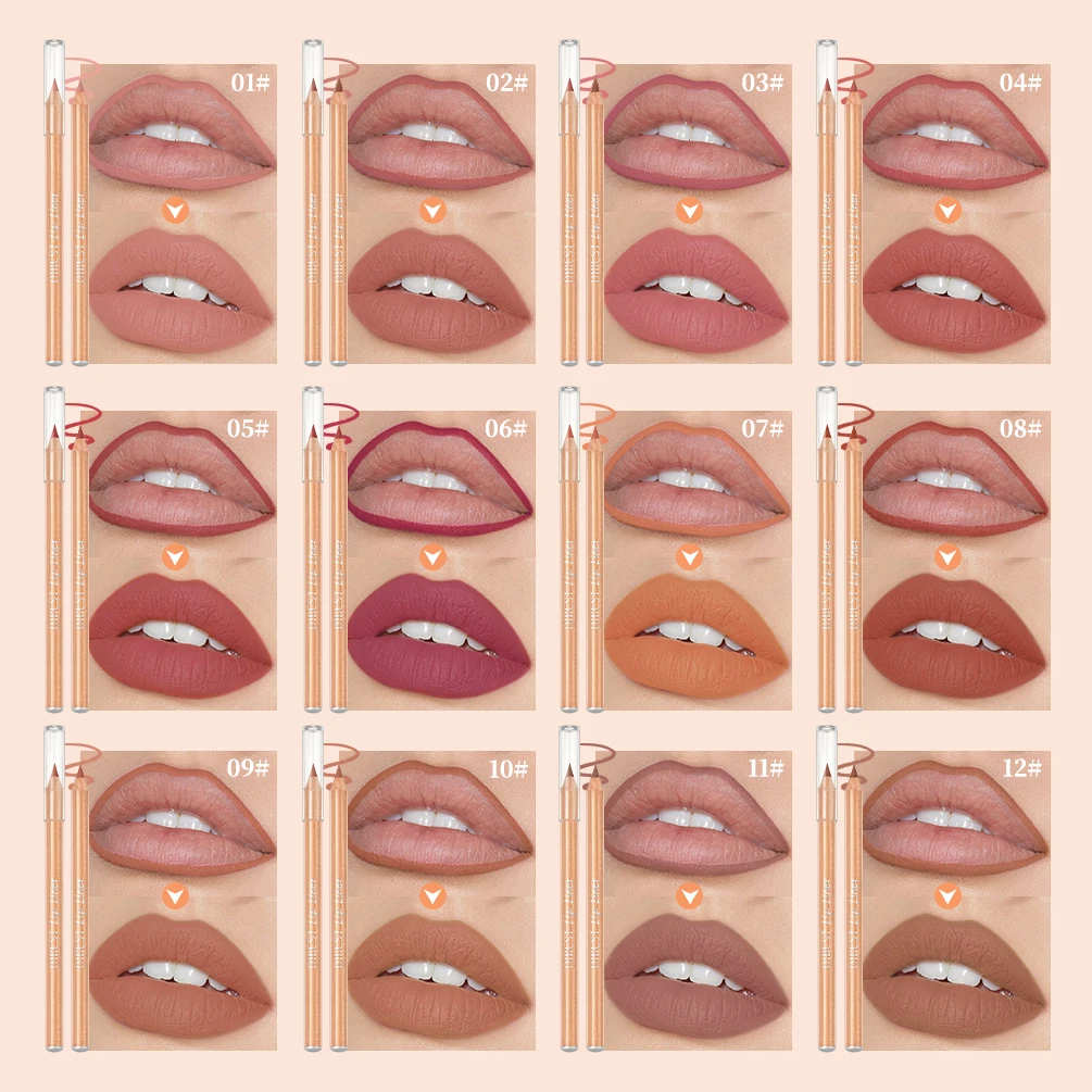 12Pcs/Set Matte Lip Liner Pencil Lip Outline Contouring Lasting Lipstick High Pigment Not Easy Fade Velvet Fine Lipliner