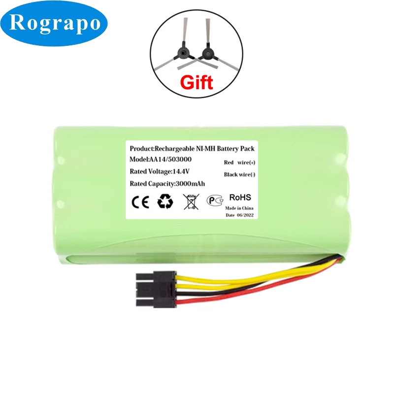 3000mAh Battery Side Brush For Midea VCR01 VCR03 VCR12 Midea R1-L083B R1-L081A R1-L085B For Redmond RV-R300 RV-R310 Robot rechargeable battery