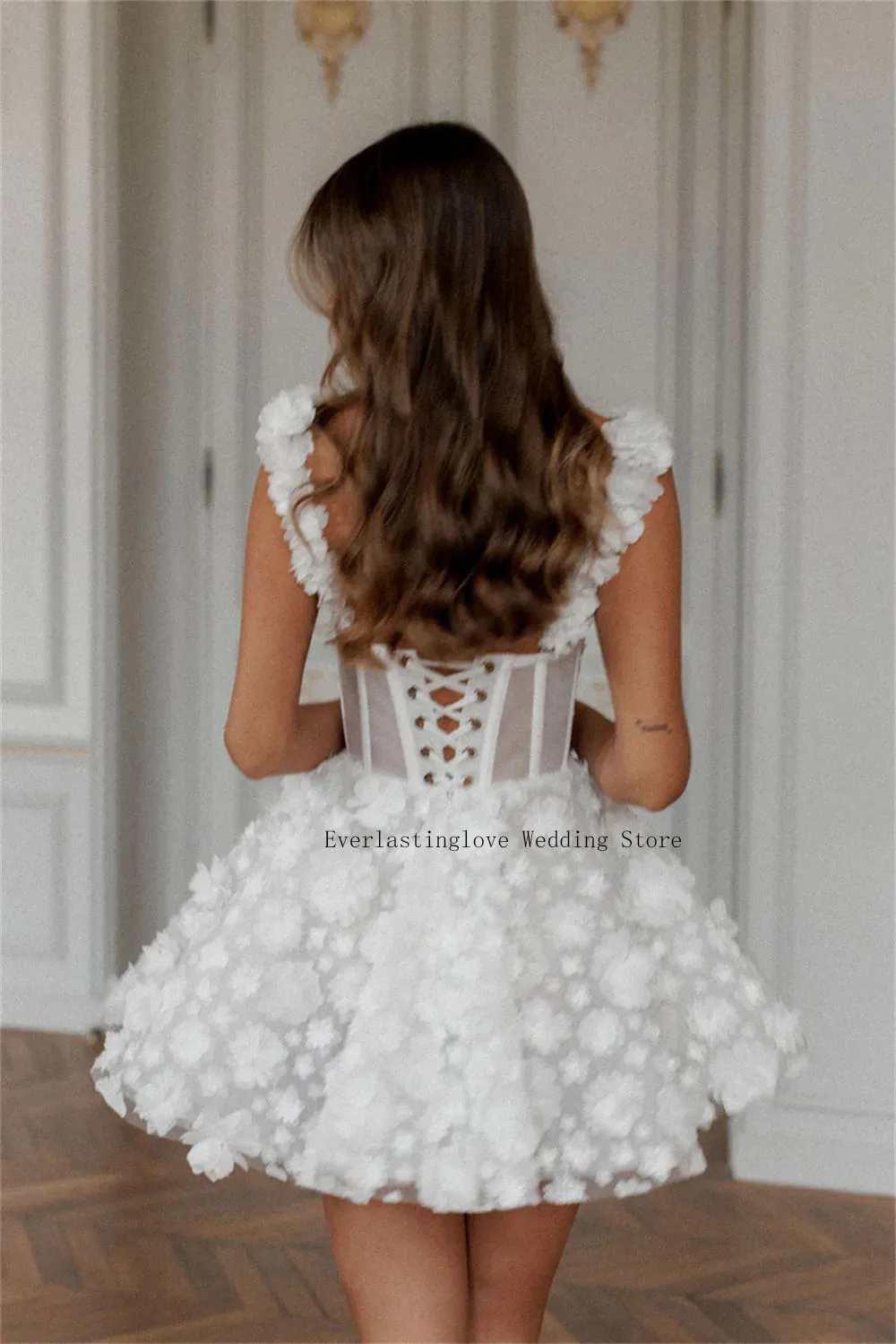 Modern Two Straps Full Lace Flower Short/Mini Wedding Dresses for Women Custom Made Formal Bridal wedding dresses