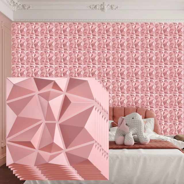 Pannello da parete 3D per decorazioni murali interne, pannelli murali testurizzati in PVC, carta da parati moderna 3D, confezione da 12/20/30 grigio/rosa 1