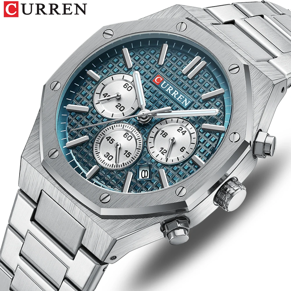 

CURREN Fashion Octagonal Unique Design Dial Chronograph Watch For Men Top Brand Luxury Stainless Steel Waterproof Wristwatchs