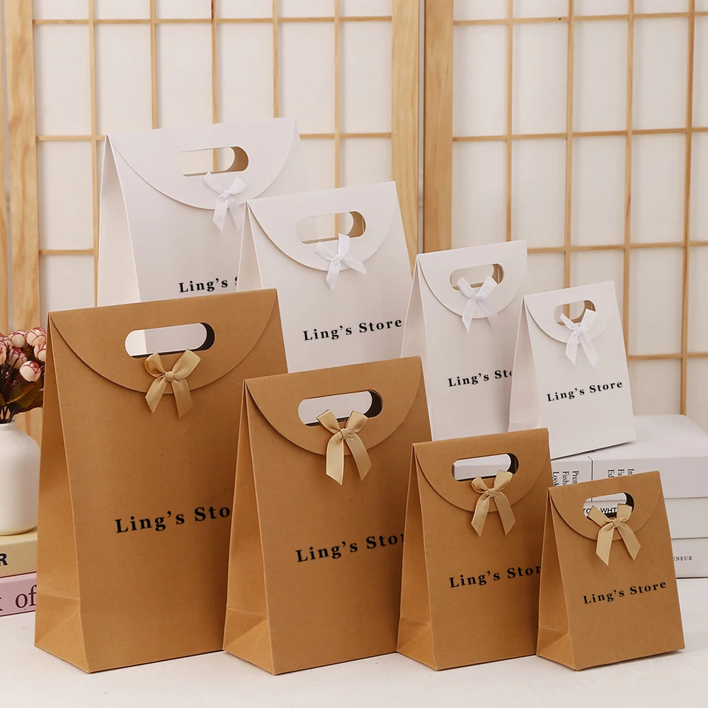 24/50/100 Stück Individuell Bedruckte Schmuck-Geschenktaschen mit Schleife, Souvenir-Papiertaschen, Zubehör-Verpackung, Geburtstags-Parfüm-Boutique-Beutel – Detail 2