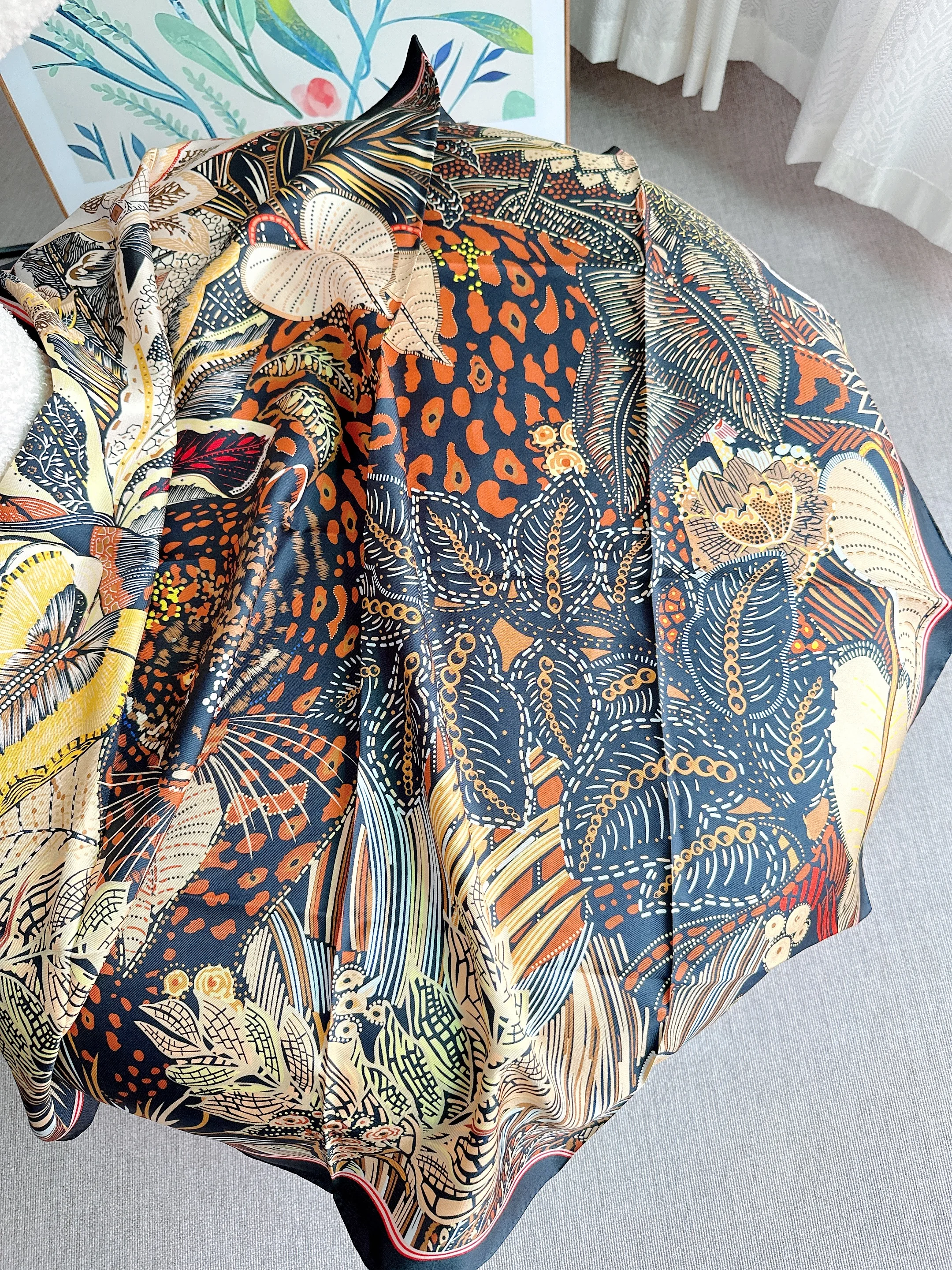 Dark Brown Winter Scarf Leopard Print Silk New In Luxury Brand Woman Headscarf Headbands Hijabs Pareo Luxury Designer Shawl