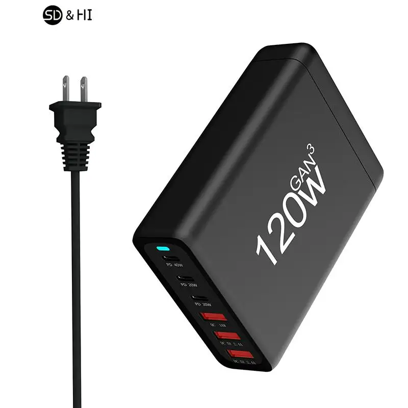 120W 200W GaN Charger 6 Ports USB Type C PD Charger Quick Charge 3.0 USB Type C Quick Charger Mobile Phone USB Charger