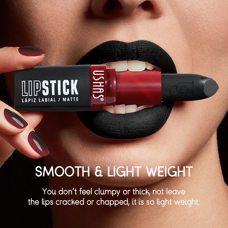 Lipstick USHAS Black Matte Holloween Party Long Lasting Waterproof Anti-smudge Gothic Velvet Lip Makeup Cosmetics
